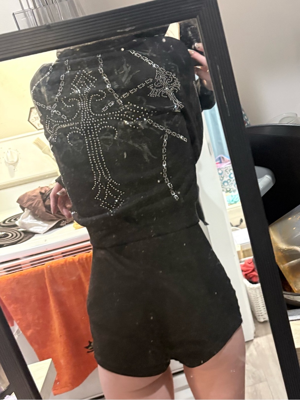 Black Studded Cross-Back Mini Romper Dress